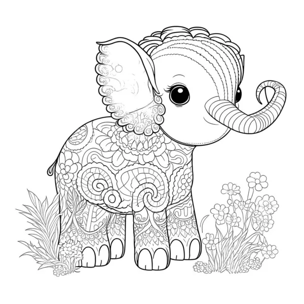 Black White Coloring Pages Kids Simple Lines Cartoon Style Happy — 스톡 사진