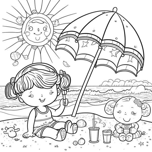Black White Coloring Pages Kids Simple Lines Cartoon Style Happy — Foto de Stock