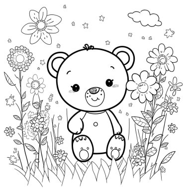 Black and white coloring pages for kids, simple lines, cartoon style, happy, cute, funny, many things in the world