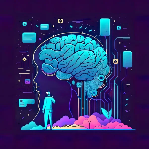 Ilustración Plana Análisis Automatización Big Data Cerebro Negocio Computación Nube — Vector de stock