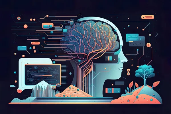 Плоска Ілюстрація Аналіз Автоматизація Великі Дані Мозок Бізнес Хмарні Обчислення — стоковий вектор