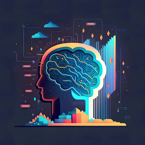Flat Illustration Analysis Automation Big Data Brain Business Cloud Computing — Stock Vector