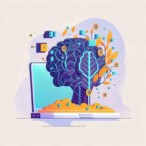 Flat Illustration Analysis Automation Big Data Brain Business Cloud Computing — Image vectorielle