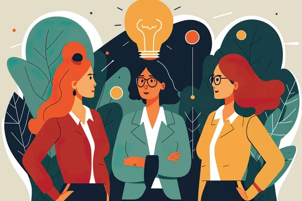 Flache Illustration Eine Gruppe Erfolgreicher Geschäftsfrauen Die Ideen Austauschen Und — Stockvektor