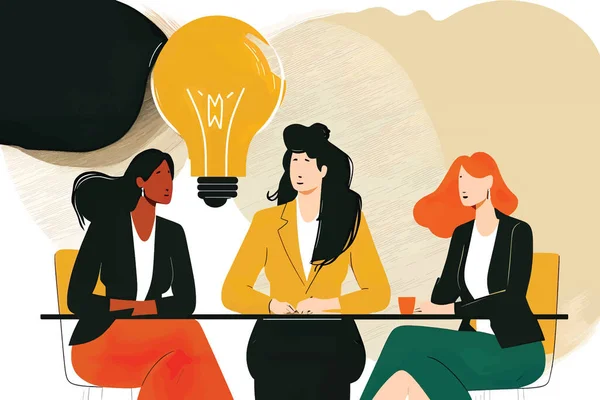 Flache Illustration Eine Gruppe Erfolgreicher Geschäftsfrauen Die Ideen Austauschen Und — Stockvektor