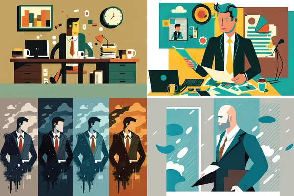 Digital Image Businessman Working Modern Dimensional Style Often Used Graphic — Stock Vector