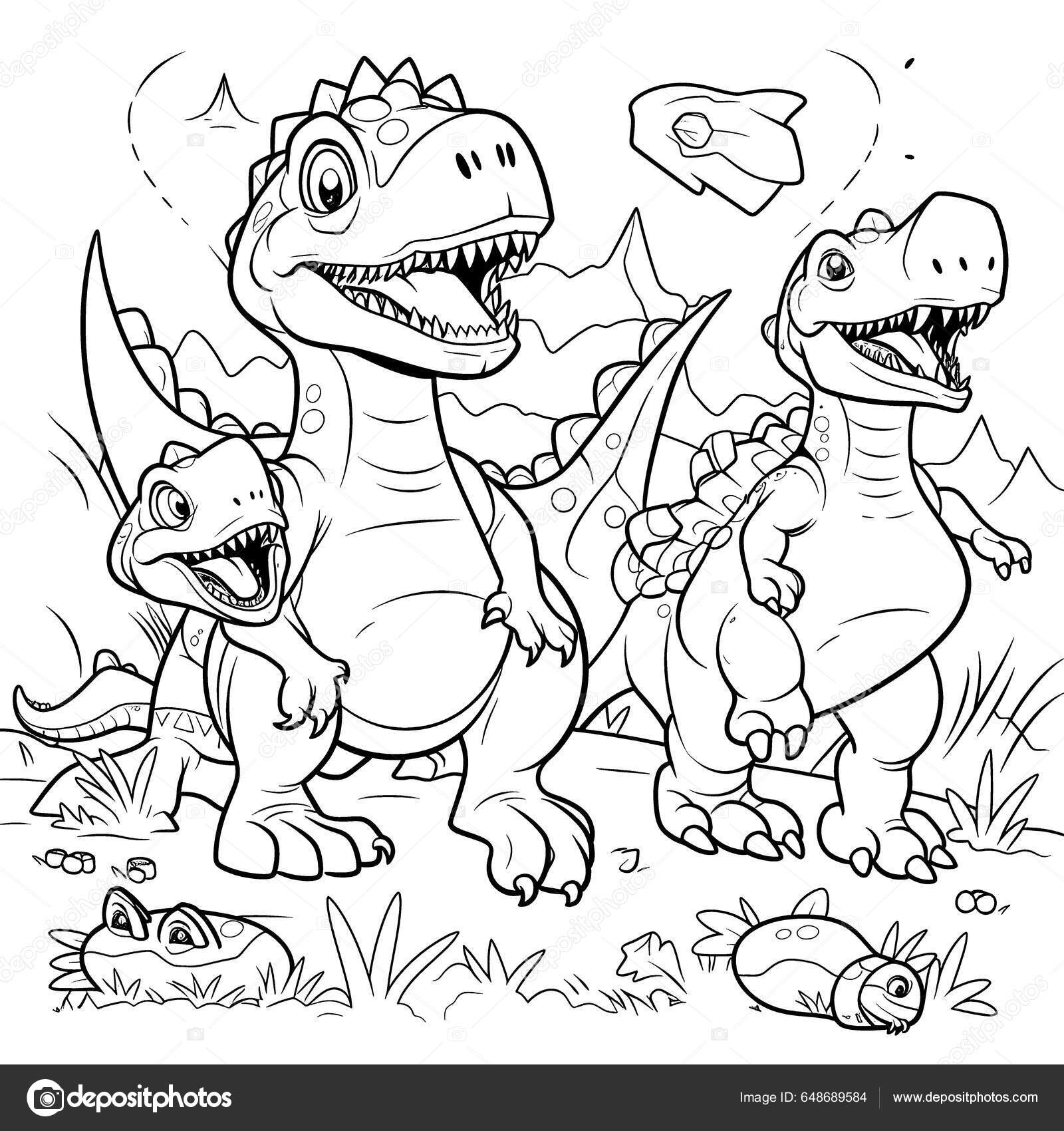 Página Colorir Ilustração Vetorial Com Dinossauro Dos Desenhos