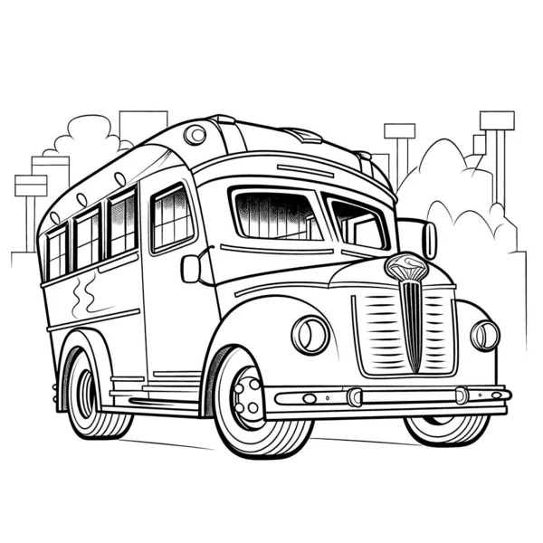 Fahrzeug Schwarz Weiß Malvorlagen Für Kinder Einfache Linien Cartoon Stil — Stockvektor