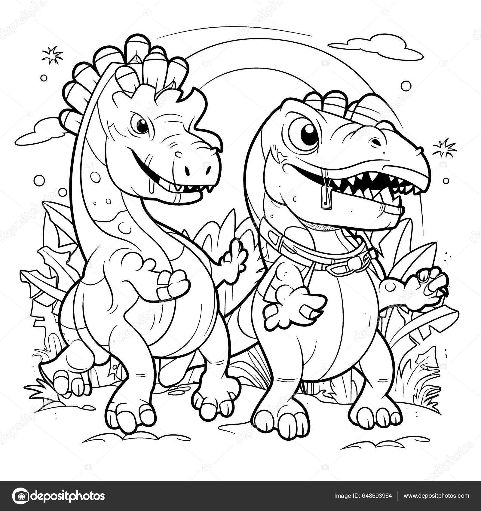 Dinossauros Páginas Colorir Preto Branco Para Crianças Linhas Simples  Estilo imagem vetorial de 9george© 648689544