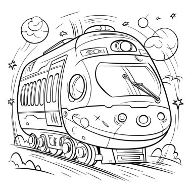Araç, çocuklar için siyah ve beyaz renkli sayfalar, basit satırlar, çizgi film tarzı, mutlu, sevimli, komik, dünyada pek çok şey..