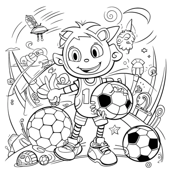 Sport Black White Coloring Pages Kids Simple Lines Cartoon Style — Stock Vector
