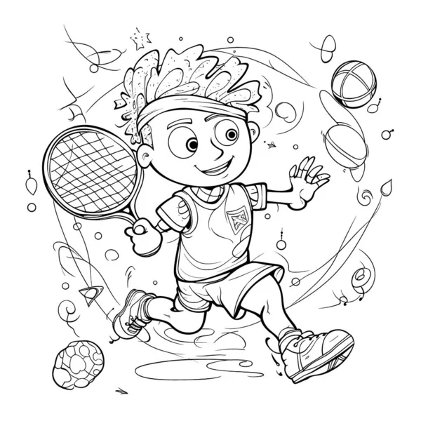 Sport Black White Coloring Pages Kids Simple Lines Cartoon Style — Stock Vector