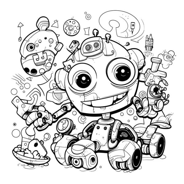 Desenho em estilo doodle robô bonito desenho de linha simples de um robô  engraçado