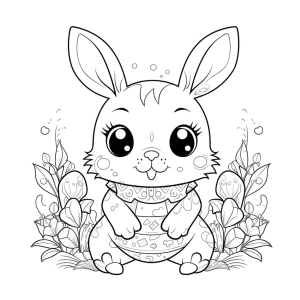 흰색으로 페이지에 귀여운 토끼가 부활절 디자인으로 둘러싸인 있습니다 토끼는 미소와 — 스톡 벡터