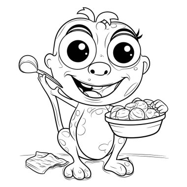 Çocuklar için siyah-beyaz renkli sayfalar, basit satırlar, çizgi film tarzı, mutlu, sevimli, komik, dünyadaki hayvanlar.