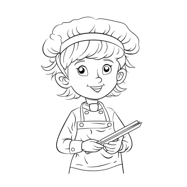 Libro Para Colorear Para Niños Chef Está Usando Sombrero Chef — Foto de Stock