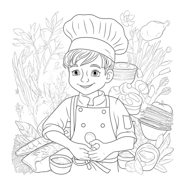 Livro Colorir Para Crianças Chef Está Vestindo Alto Chapéu Chef — Fotografia de Stock