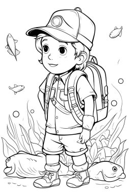 Çocuklar için siyah-beyaz renkli sayfalar, basit çizgiler, çizgi film tarzı, mutlu, sevimli, komik çocuk boyama kitabındaki çizimler bir dizi farklı meslekte resmedildi. Mutlu gülümseme