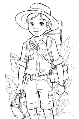 Çocuklar için siyah-beyaz renkli sayfalar, basit çizgiler, çizgi film tarzı, mutlu, sevimli, komik çocuk boyama kitabındaki çizimler bir dizi farklı meslekte resmedildi. Mutlu gülümseme