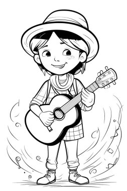 Çocuklar için siyah-beyaz renkli sayfalar, basit çizgiler, çizgi film tarzı, mutlu, sevimli, komik çocuk boyama kitabındaki çizimler bir dizi farklı meslekte resmedildi. Mutlu gülümseme