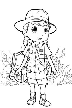 Çocuklar için siyah-beyaz renkli sayfalar, basit çizgiler, çizgi film tarzı, mutlu, sevimli, komik çocuk boyama kitabındaki çizimler bir dizi farklı meslekte resmedildi. Mutlu gülümseme