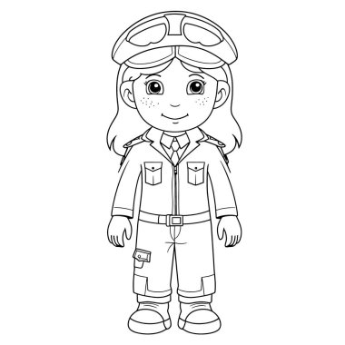 Çocuklar için siyah-beyaz renkli sayfalar, basit çizgiler, çizgi film tarzı, mutlu, sevimli, komik çocuk boyama kitabındaki çizimler bir dizi farklı meslekte resmedildi. Mutlu gülümseme