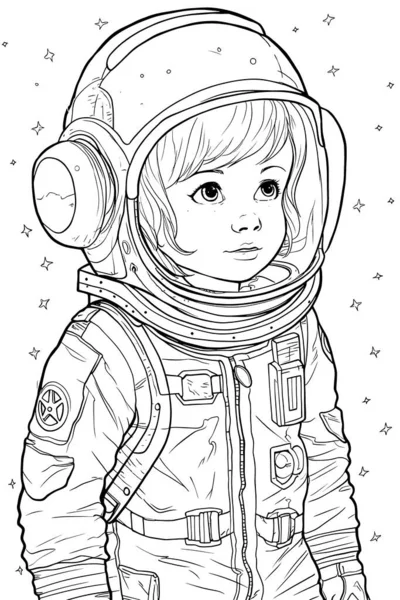 孩子们的黑白彩绘页 简洁的线条 卡通风格 快乐的 可爱的 有趣的 孩子们彩绘书里的图画表现在一系列不同的职业中 笑得开心 宇航员 — 图库照片