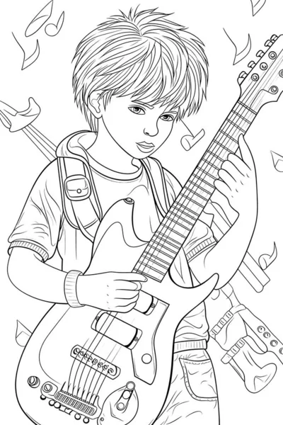 Musician Black White Coloring Pages Kids Simple Lines Cartoon Style — Stock Photo, Image