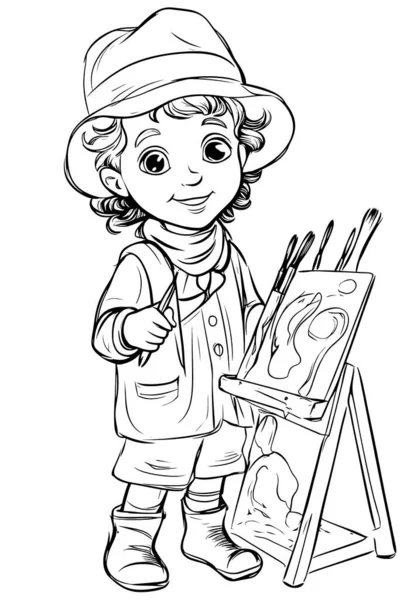 子供のための黒と白の着色ページ シンプルなライン 漫画スタイル かわいい 面白い 子供の着色本の図面は さまざまな職業のシリーズで描かれています 笑顔で — ストック写真