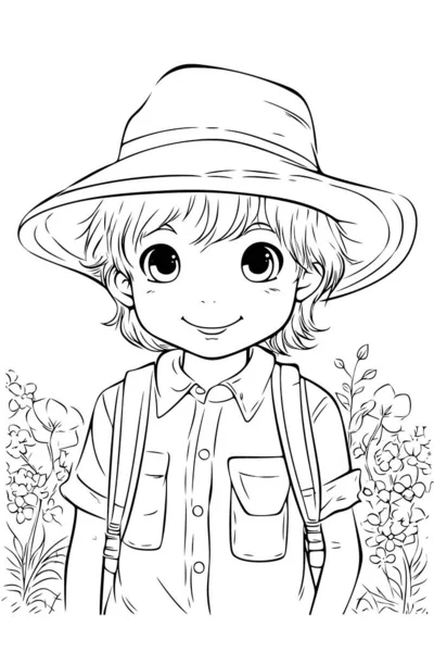 Disegno Nel Libro Colorare Bambini Raffigura Agricoltore Felice Con Sorriso — Foto Stock