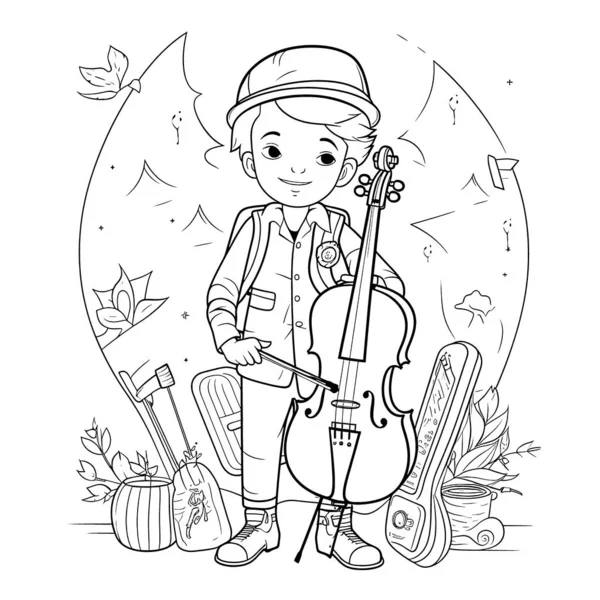 Musician Black White Coloring Pages Kids Simple Lines Cartoon Style — Stock Photo, Image