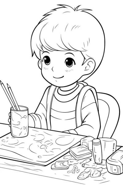 stock image Artist ,Black and white coloring pages for kids, simple lines, cartoon style, happy, cute, funny, The drawings in the children's coloring book are depicted in a series of different professions. smiling happily