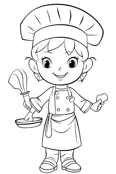 Children Coloring Book Chef Wearing Tall White Chef Hat Which — Stock Photo, Image