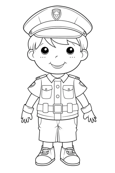 Polizei Schwarz Weiß Malseiten Für Kinder Einfache Linien Cartoon Stil — Stockfoto