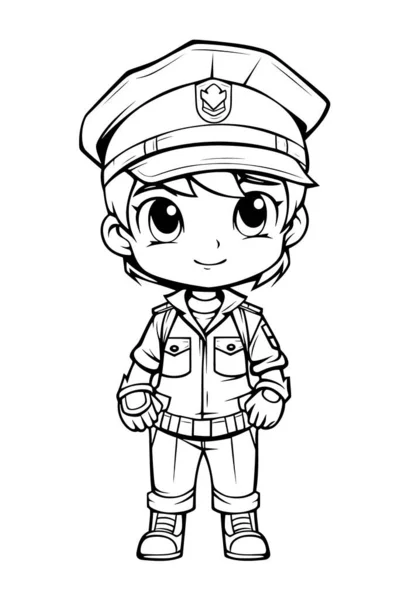 Police Black White Coloring Pages Kids Simple Lines Cartoon Style — Stock Photo, Image