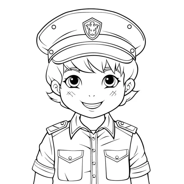 Police Officer Black White Coloring Pages Kids Simple Lines Cartoon — Stock Photo, Image