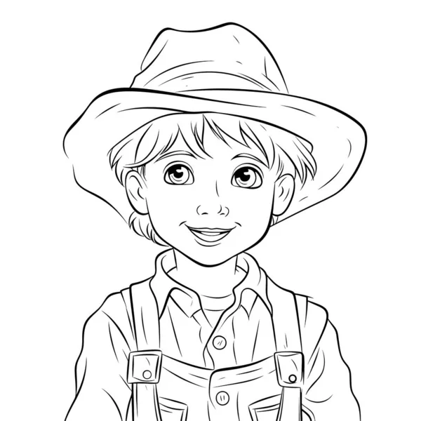 Disegno Nel Libro Colorare Bambini Raffigura Agricoltore Felice Con Sorriso — Foto Stock