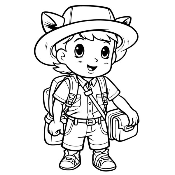 Black and white coloring pages for kids, simple lines, cartoon style, happy, cute, funny, The drawings in the children's coloring book are depicted in a series of different professions. smiling happily
