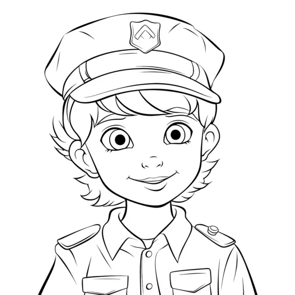 Polizist Schwarz Weiß Malvorlagen Für Kinder Einfache Linien Cartoon Stil — Stockfoto