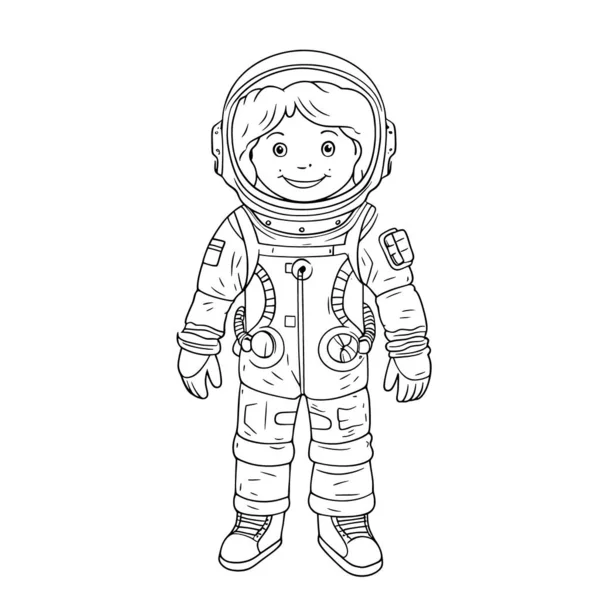 孩子们的黑白彩绘页 简洁的线条 卡通风格 快乐的 可爱的 有趣的 孩子们彩绘书里的图画表现在一系列不同的职业中 笑得开心 宇航员 — 图库照片