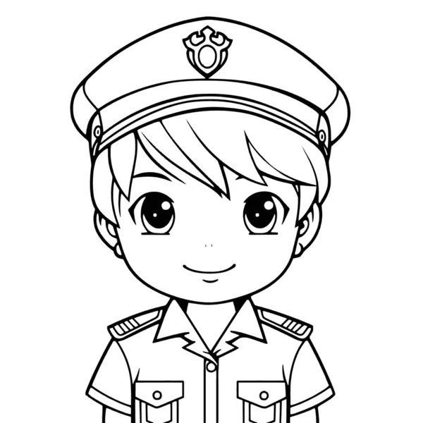 Polizia Pagine Colorare Bianco Nero Bambini Linee Semplici Stile Cartone — Foto Stock