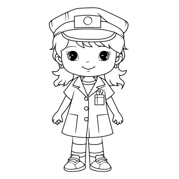 Polizist Schwarz Weiß Malvorlagen Für Kinder Einfache Linien Cartoon Stil — Stockfoto