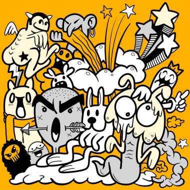  illustration of Doodle cute Monster background ,Hand drawing Doodle