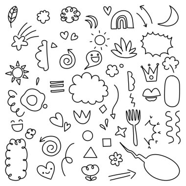 Sevimli el çizimi karalama seti, aşk, sevimli şey, sevimli hayvanlar ve yaratıcı tasarım koleksiyonu, illüstrasyon