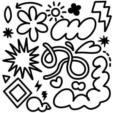 Karalama çizgilerinin eğlenceli şekli. Çocukların minimalist sanat geçmişleri ya da basit şekiller kullanarak güncel tasarım eğilimleri. Basit, karalanmış arka plan atmosferi