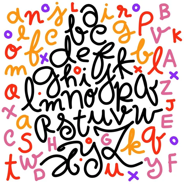 Alphabet Dessiné Main Encre Écrire Anglais Main Groupe Caractères Isolé — Image vectorielle
