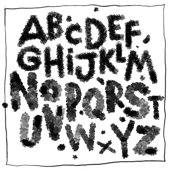 Handgezeichnetes Alphabet Tusche Schreiben Auf Englisch Von Hand Isolierte Schriftgruppe — Stockvektor