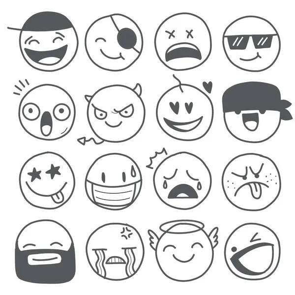 Gekritzelte Emoji Gesichtssymbole Handgezeichneter Skizzenentwurf Emojis Mit Verschiedenen Stimmungen Darunter — Stockvektor