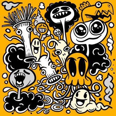 Doodle sevimli arkaplanının az renginde vektör çizimi, El çizimi Doodle