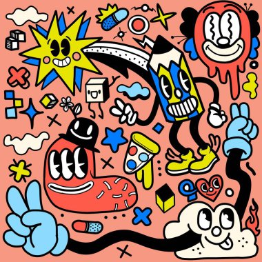 Doodle 'ın sevimli canavar arkaplanının vektör çizimi, El çizimi Doodle